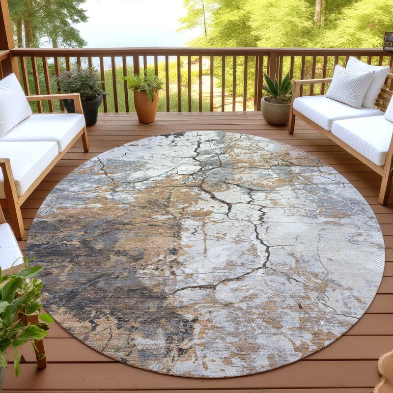 Machine Washable Indoor/ Outdoor Modern Crackle Chantille Rug - Copper - 8' x 8'