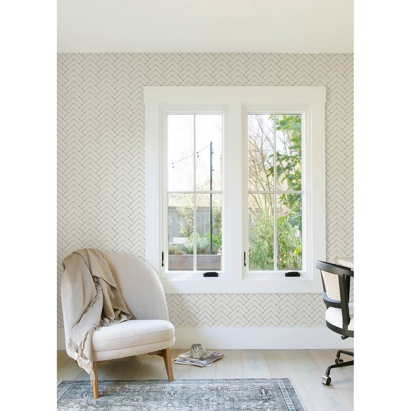 Chesapeake Oswin Grey Tiered Herringbone Wallpaper