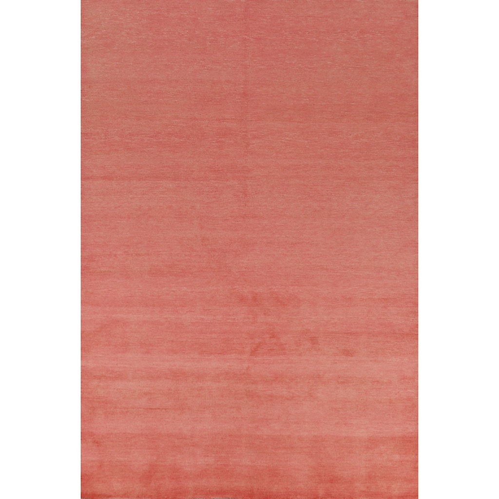 Hand Knotted Oriental 100% Wool Carpet Modern Solid Coral Gabbeh Area Rug - 9' 0'' X 6' 1''