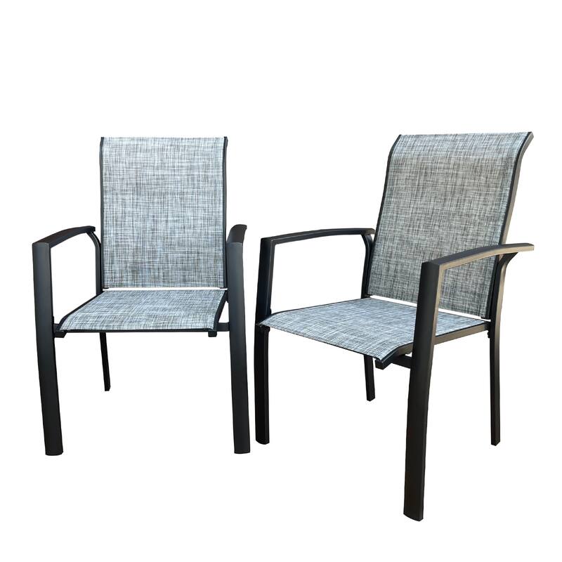 Garden Patio Chairs Set Of 2, All Weather Metal Outdoor Dining Chairs, Garden, Poolside, Black Color Frame