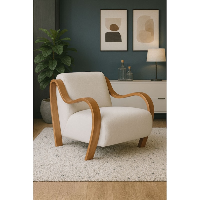 Curva Luxe Accent Chair Boucle Mid Century Modern Plush Seating Design