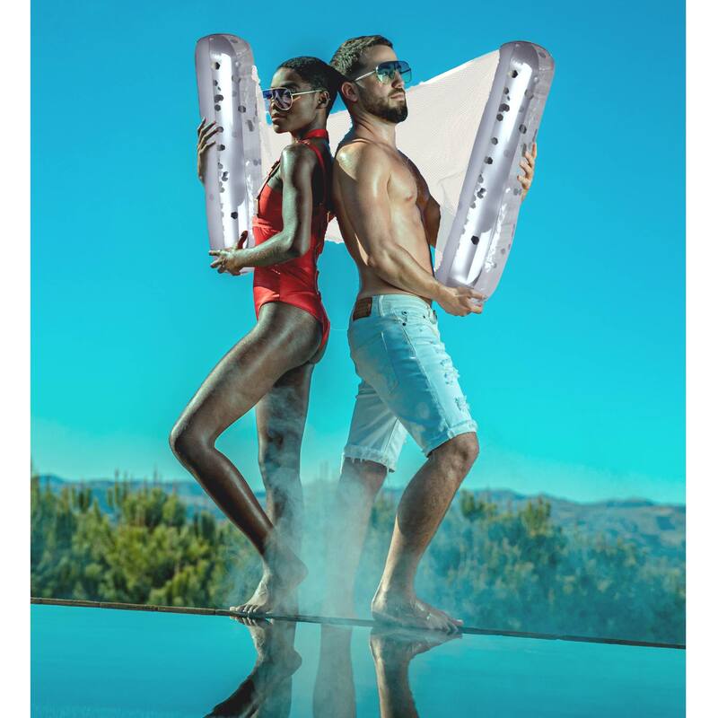 POZA Silver Inflatable Water Hammock Float Lounger Filled w/ Confetti - 56" x 30"