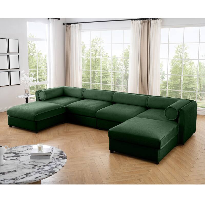 142.5" Chenille U-Shaped Sectional Sofa with Ottoman (4-Seat)