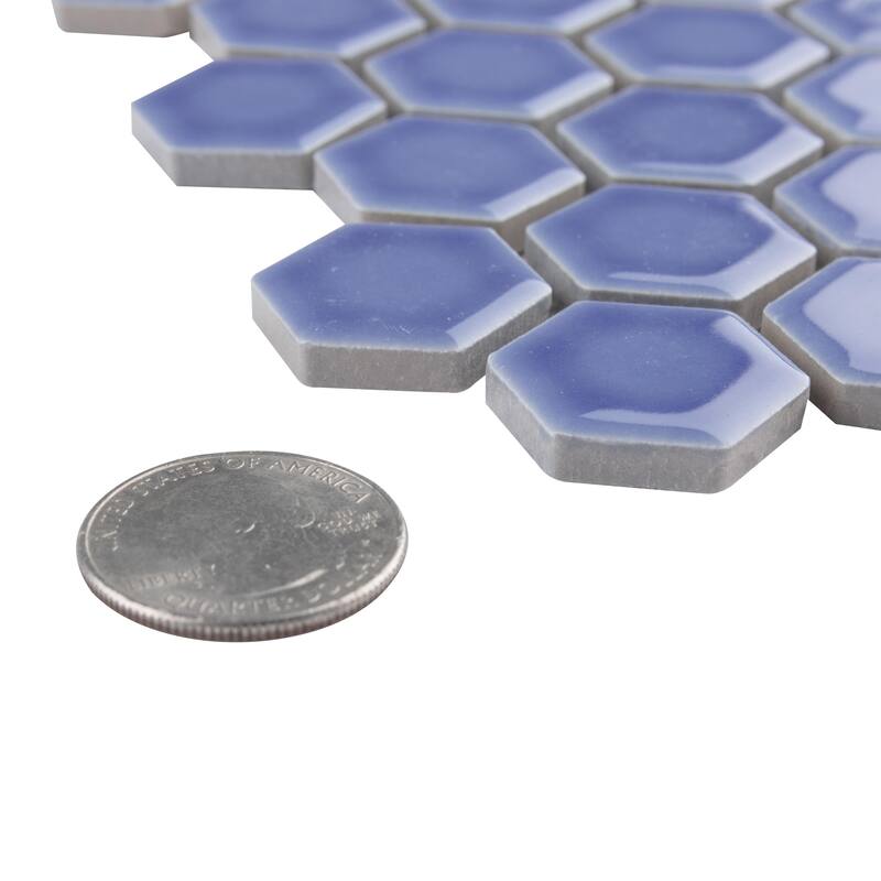 Merola Tile Tribeca 1" Hex Glossy Periwinkle 10-1/4" x 11-7/8" Porcelain Mosaic Floor and Wall Tile