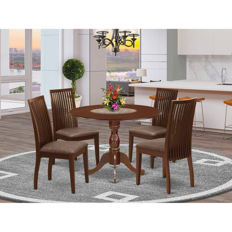 HomeStock 5-Piece Mahogany Finish Solid Wood Top Dining table with 4 Chairs