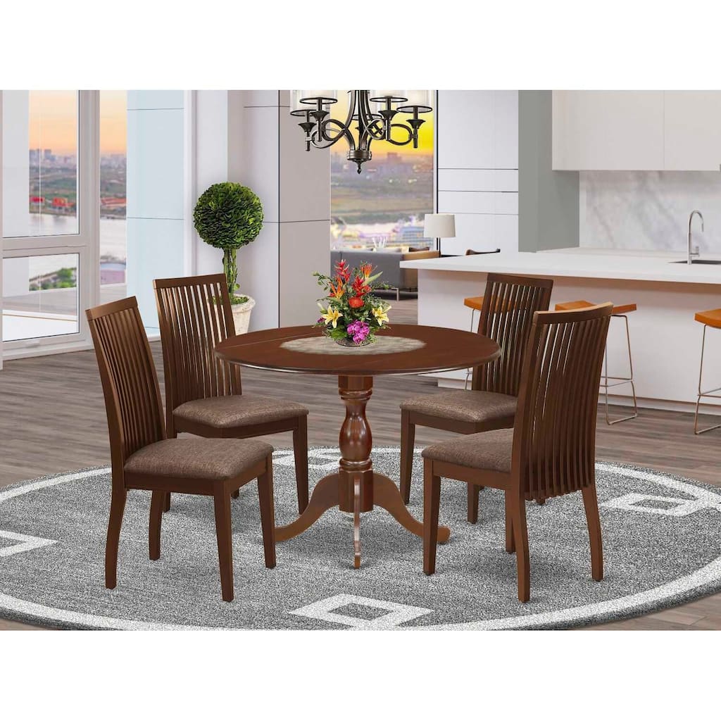 HomeStock 5-Piece Mahogany Finish Solid Wood Top Dining table with 4 Chairs