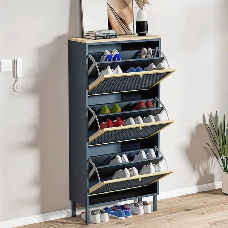 Entryway Shoe Storage Cabinet with 3 Flip Drawers with Mesh Door - 23.63" x 9.26" x 49.22"H