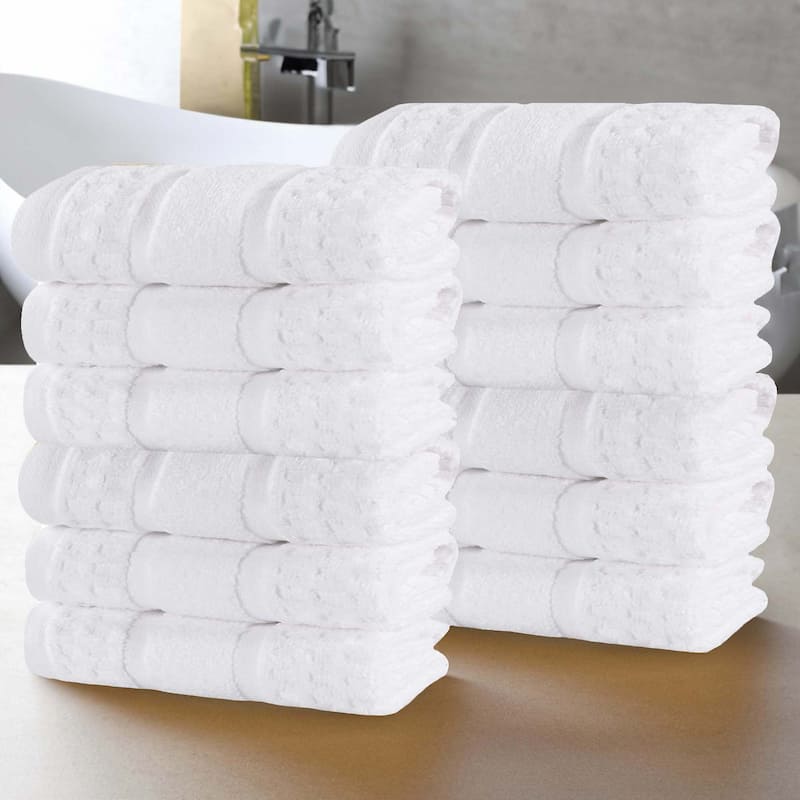 Superior Napa Zero Twist Cotton Waffle Face Towel Washcloth Set of 12 - White