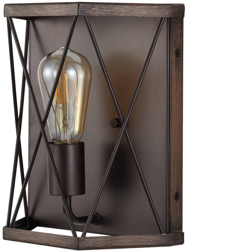 Evan 8.25" 1-Light Rustic Farmhouse Iron LED Sconce, Wood Finished/Oil Rubbed Bronze by JONATHAN Y