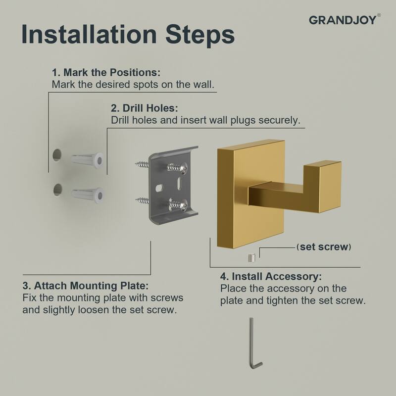 GRANDJOY Dual Shower Heads 12" Rainfall Shower System with 4-Piece Bathroom Towel Rack Combo Set