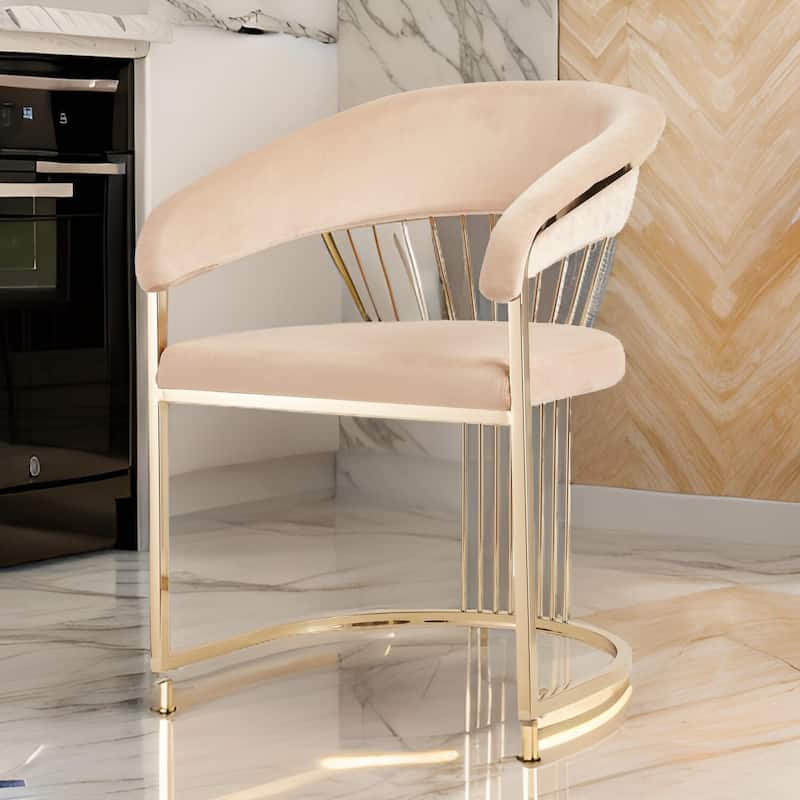 Gold/Beige Velvet Upholstered Metal Frame Dining Chair, Sturdy Dining Chair for Dining Rooms - 22.75