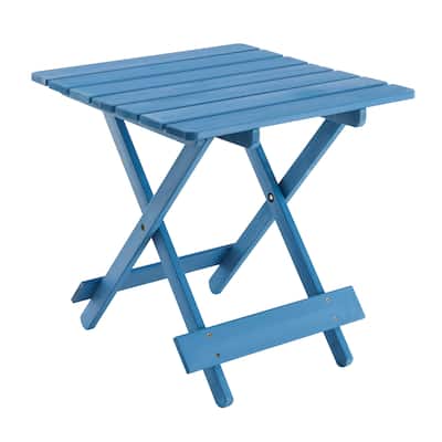 Acacia Wood Folding Patio Outdoor Side Table with X-Shaped Frame - 19.75" L x 19.75" W x 19.75" H