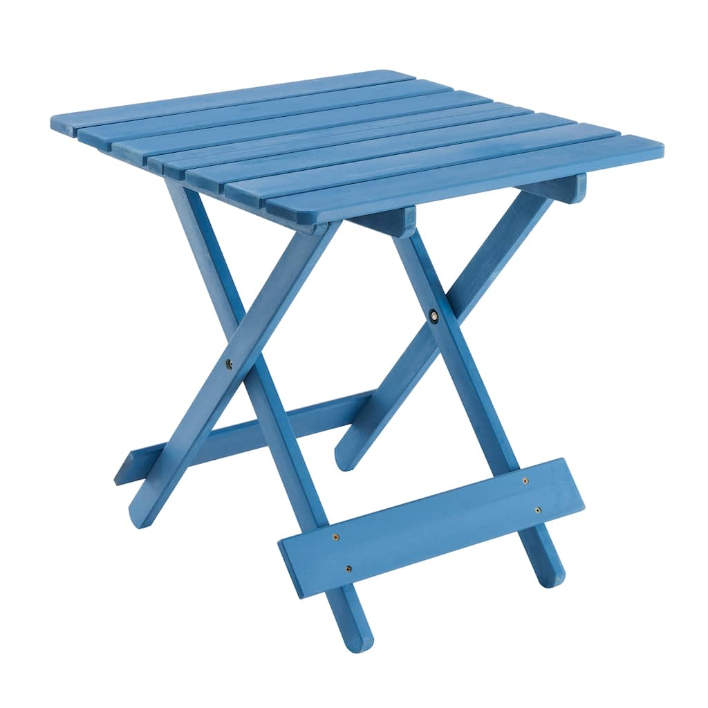 Folding Square Table Patio Outdoor solid wood Table for Backyard, Balcony, Portable Design Space-Saving Blue Color