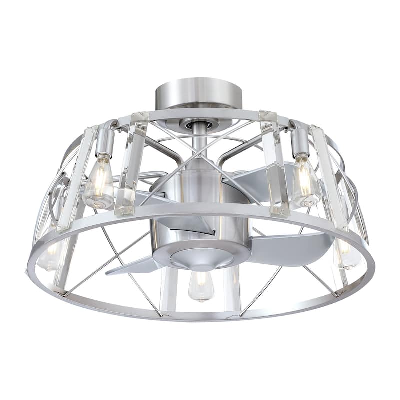 25" Modern Crystal Caged Ceiling Fan Chandelier with Remote