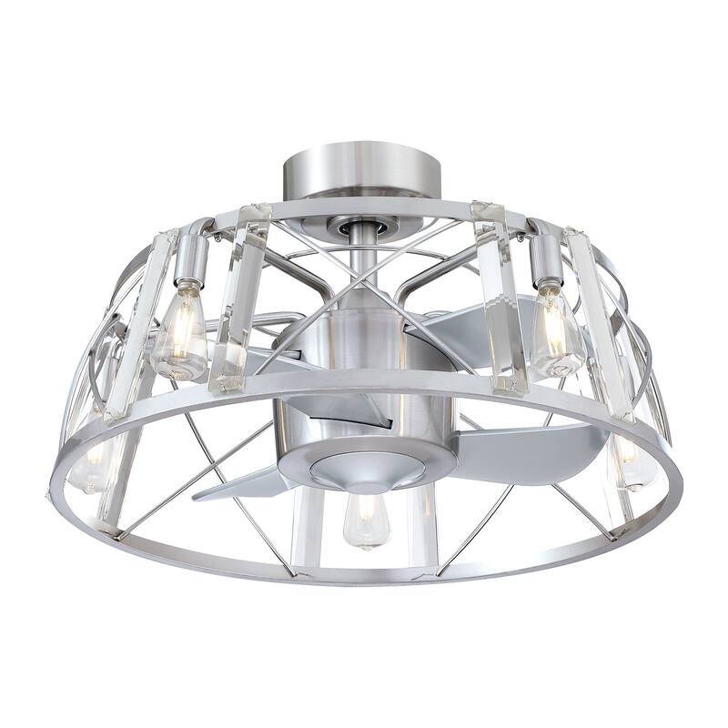 Modern Silver 3-Blade Metal Cage Ceiling Fan with Remote - 23-in W