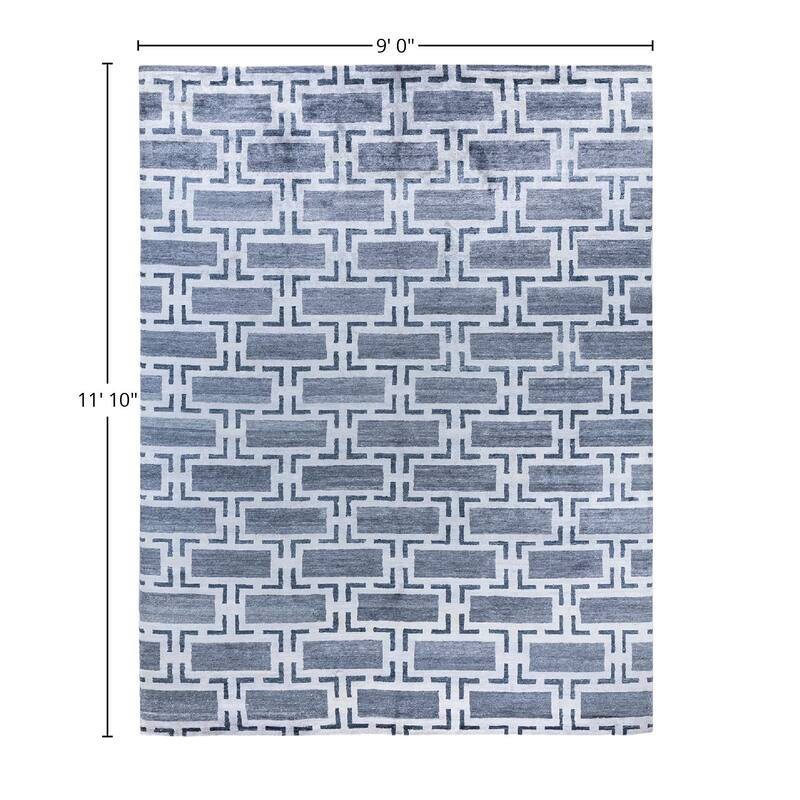 Modern One-of-a-Kind Hand-Knotted Area Rug, Blue - 9' 0" x 11' 10"