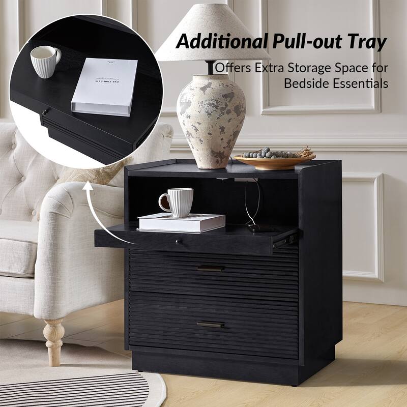 Lorenz Mid-century Nightstand with USB and LED Light Set of 2 by HULALA HOME