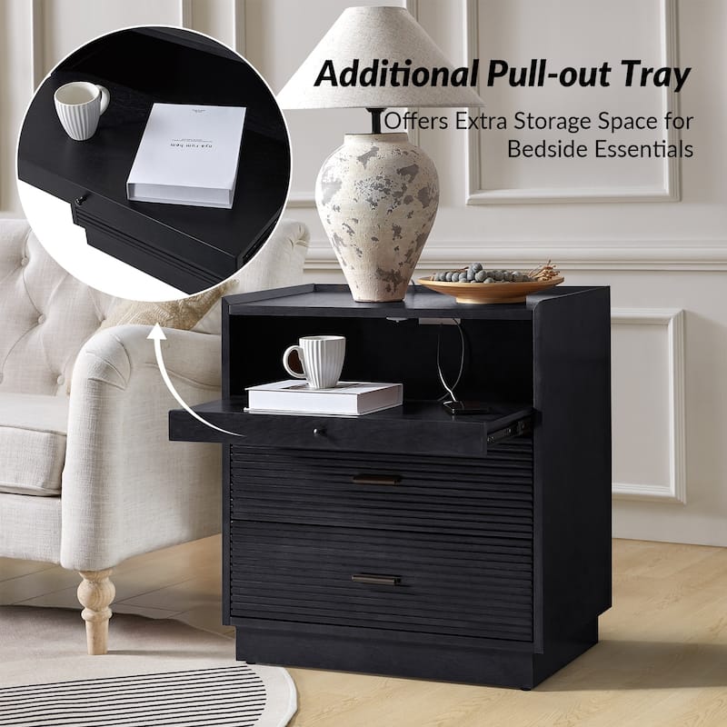 Lorenz Mid-century Nightstand with USB and LED Light by HULALA HOME