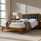 preview thumbnail 12 of 18, Leocadia Mid-century Modern Button-tufted Genuine Leather Solid Wood Platform Bed with Charging Ports by HULALA HOME
