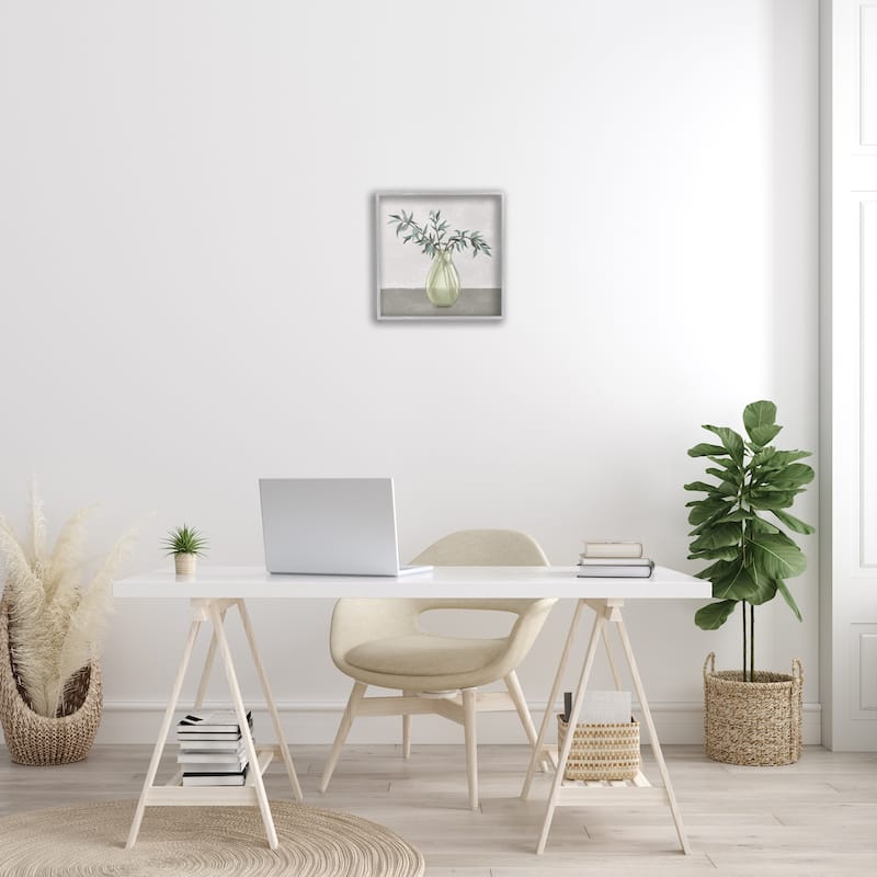 Stupell Vase And Plant Neutral Grey Design Framed Giclee Art Design By Ziwei Li