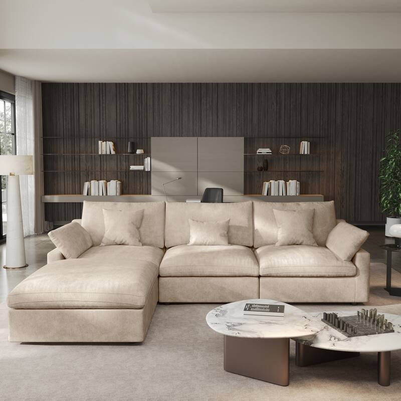 Minimalist Linen Sectional Sofa Cloud Couch, L-Shape Deep Seat Couch with Cushions