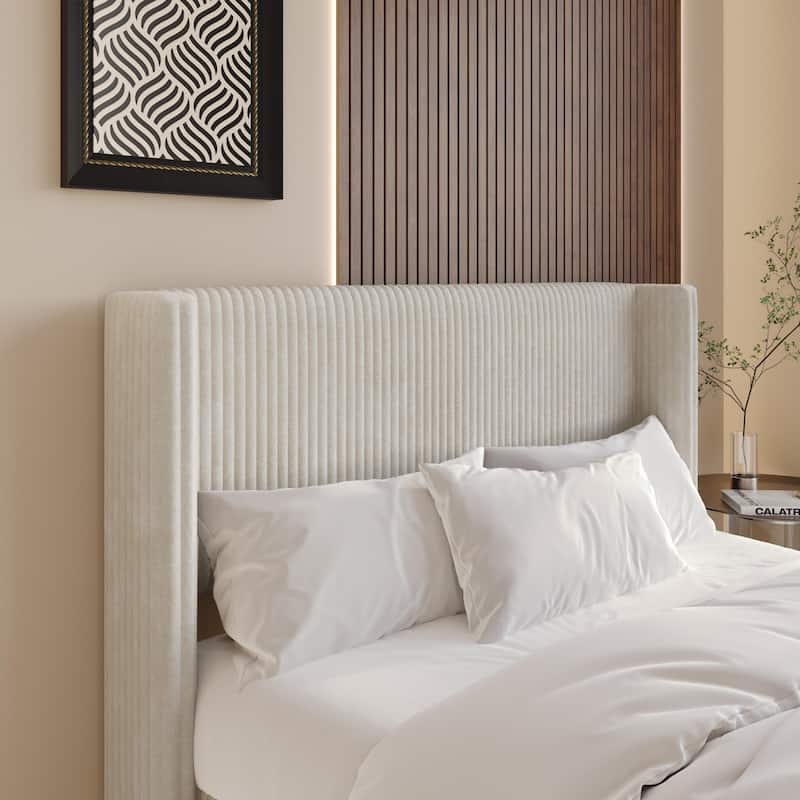 Clayfell Lenox Upholstered Wingback Headboard, Soft Corduroy, Easy to Assemble