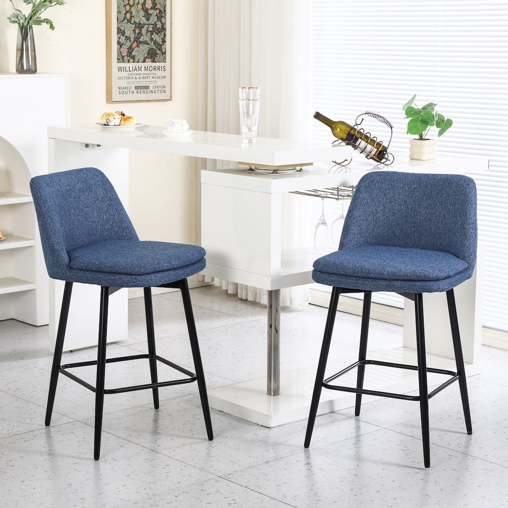 Swivel Bar Stools Set of 2 26 Inch Upholstered Linen Back Metal Legs