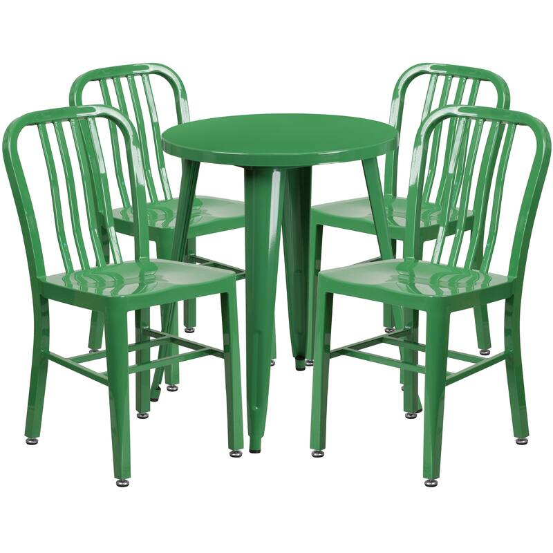 24'' Round Metal Indoor-Outdoor Table Set with 4 Vertical Slat Back Chairs