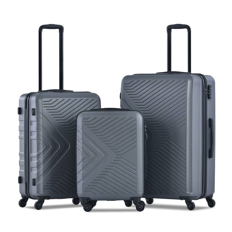 High Quality 3 Piece Hard-Shell Luggage Sets, ABS Lightweight Suitcase with Telescoping Handles and Spinner Wheels & TSA Lock - Gray