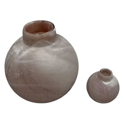 Set of 2 Decorative Handmade Glass Round Vase in White