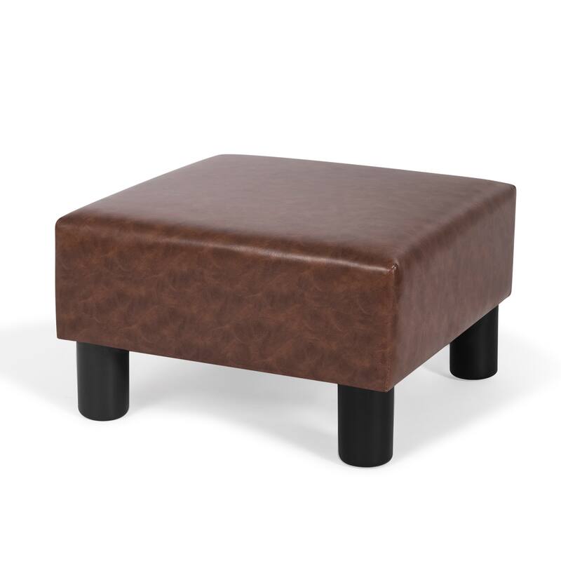 Adeco Footstool Ottoman PU Leather Footrest Modern Square Stool