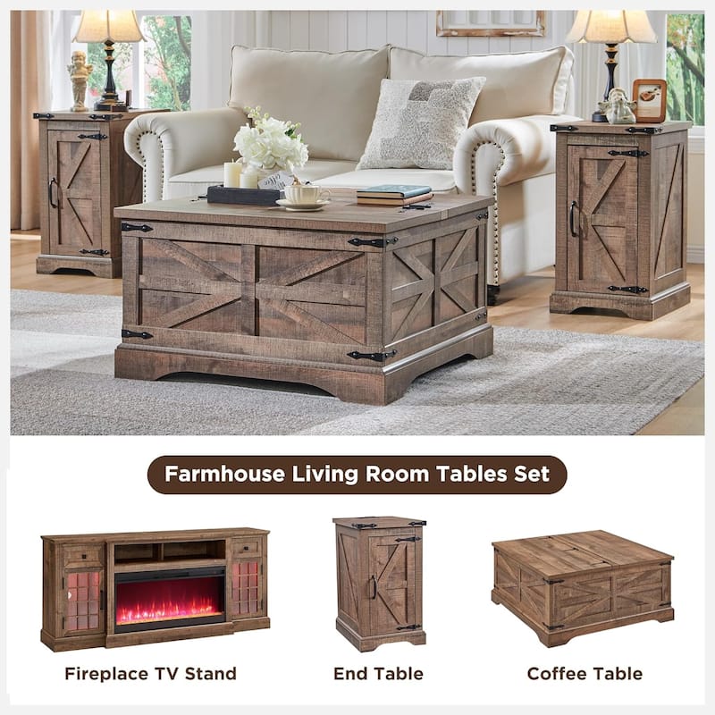 Farmhouse Lift Top Coffee Table with Storage, Wood Square Center Table