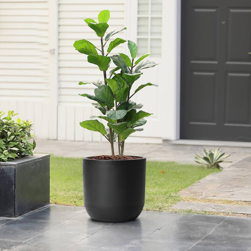 Round Smooth Finish Indoor/Outdoor MgO Planter, Single Planter for Indoors/Outdoors - 13.8" H x 14.6" W x 14.6" D - Black