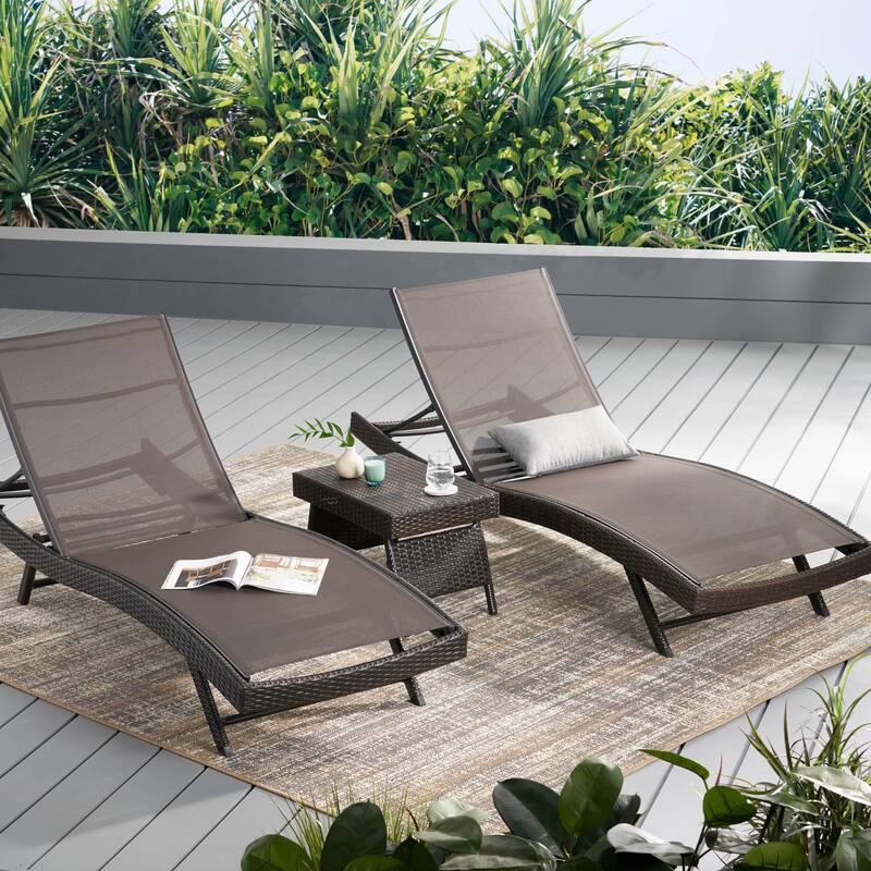 Kauai Outdoor 3-piece Adjustable Chaise Lounge Set by Christopher Knight Home - Brown