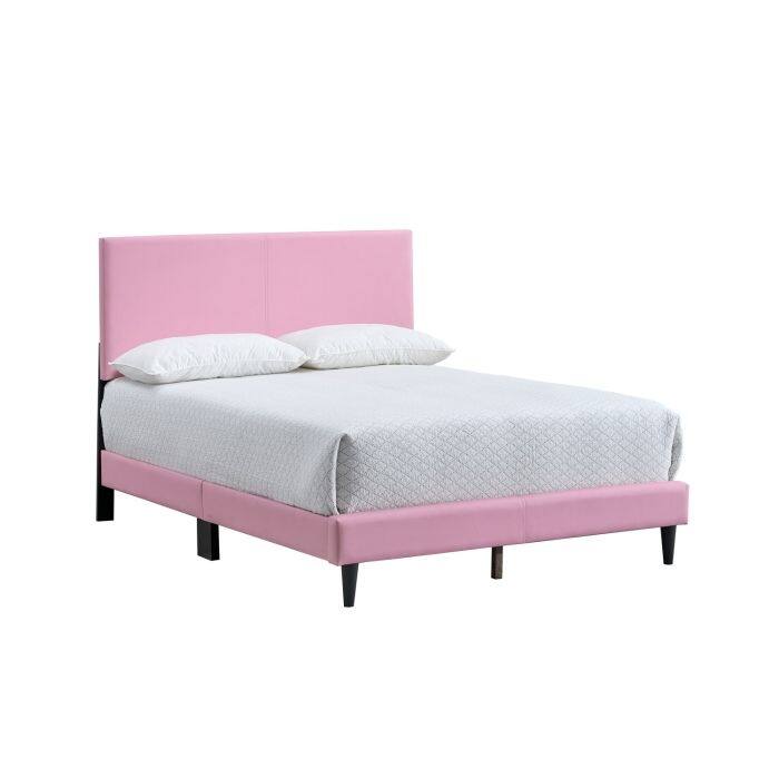 Modern Pink Faux Leather Full Bed Frame with Adjustable Headboard