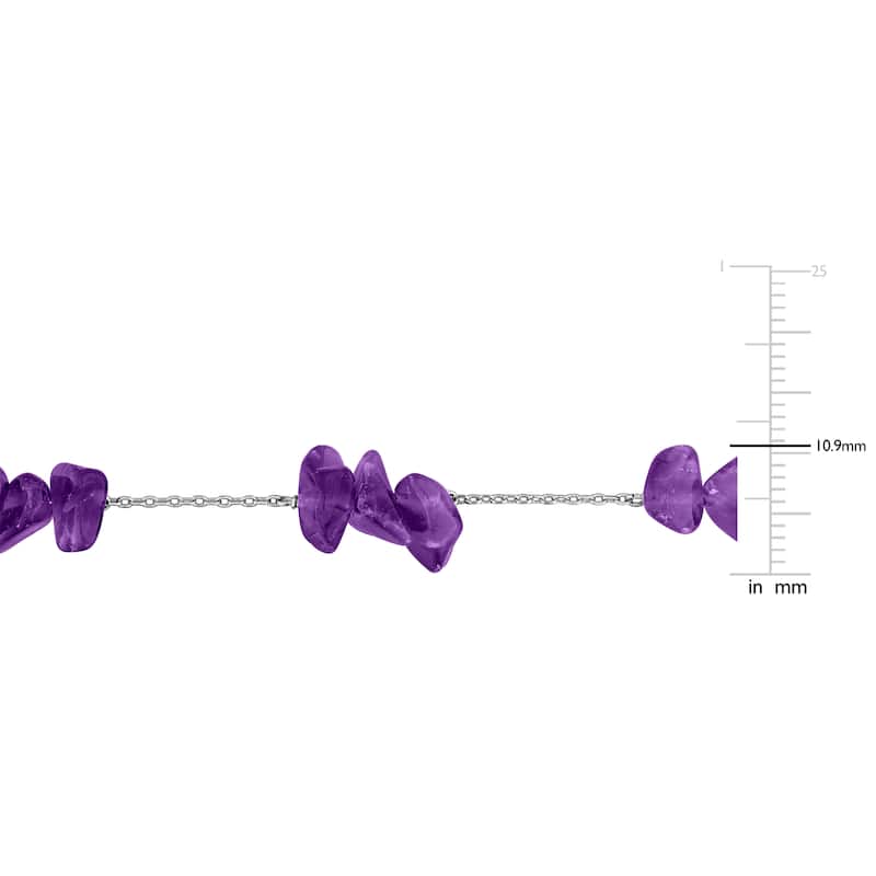 Miadora 22 1/2ct TGW Amethyst Bead Chip Curb Chain Station Necklace in Sterling Silver