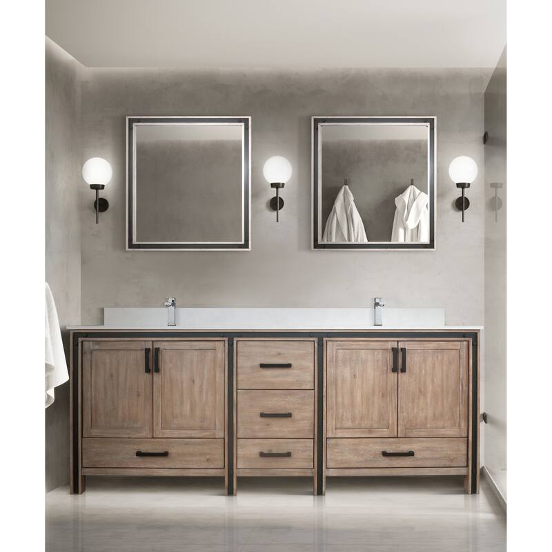 Ziva Bath Vanity, White Quartz Top and Mirrors