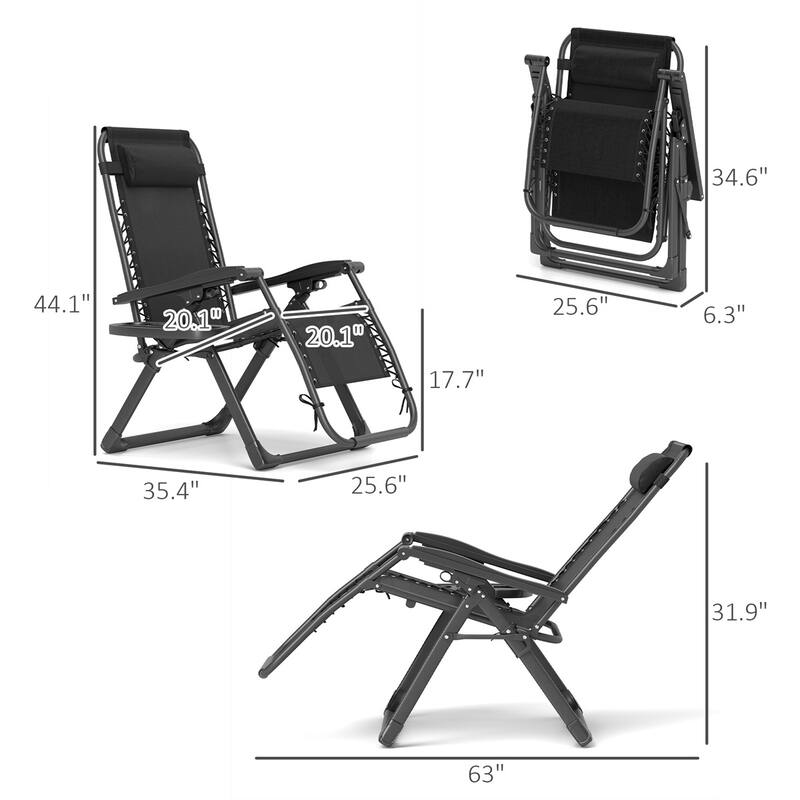 Set of 2 Outdoor Adjustable Reclining Lounge Chairs with Cushions and Headrest for Pool Seating - 25.6" W x 35.4" D x 44.1" H
