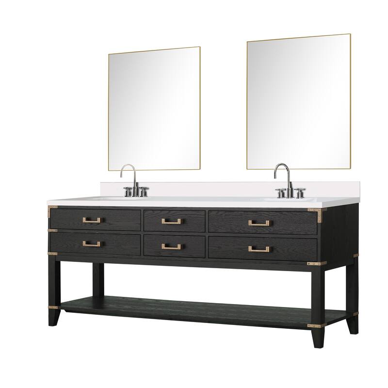Norwalk 60 in W x 22 in D Black Oak Double Bath Vanity, Cultured Marble Top, Faucet Set, and 28 in Mirrors