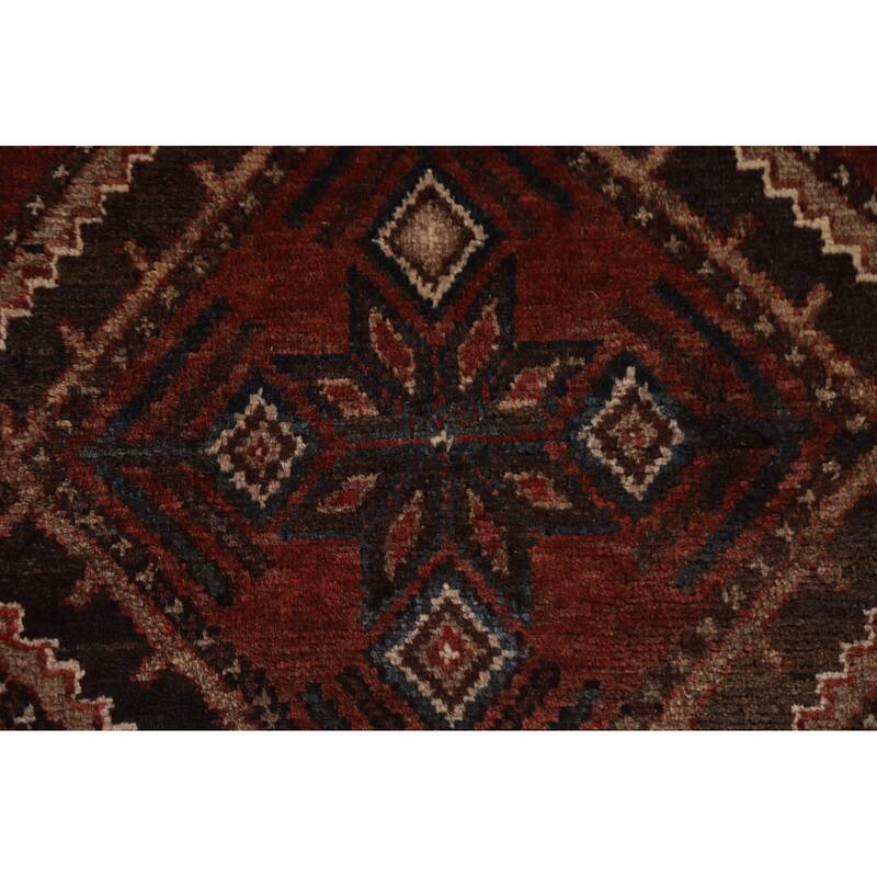 Hand Knotted Oriental 100% Wool Carpet Traditional Geometric Red Hamedan Runner Rug - 9' 10'' X 3' 8''
