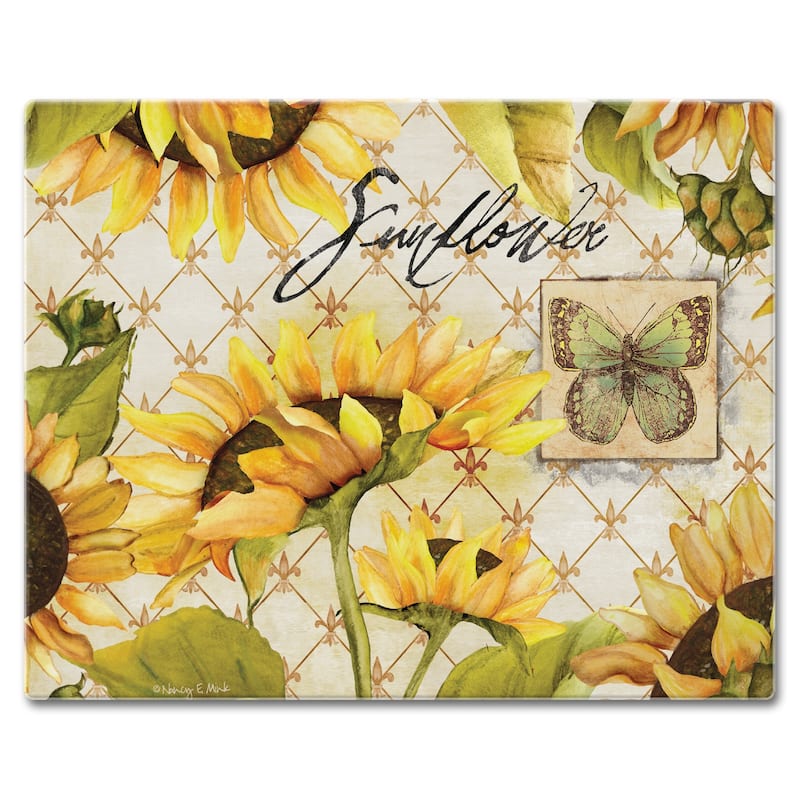 Counter Art Glass Cutting Board / Counter Saver 12"x15", Sunflowers In Bloom - 12"x15"