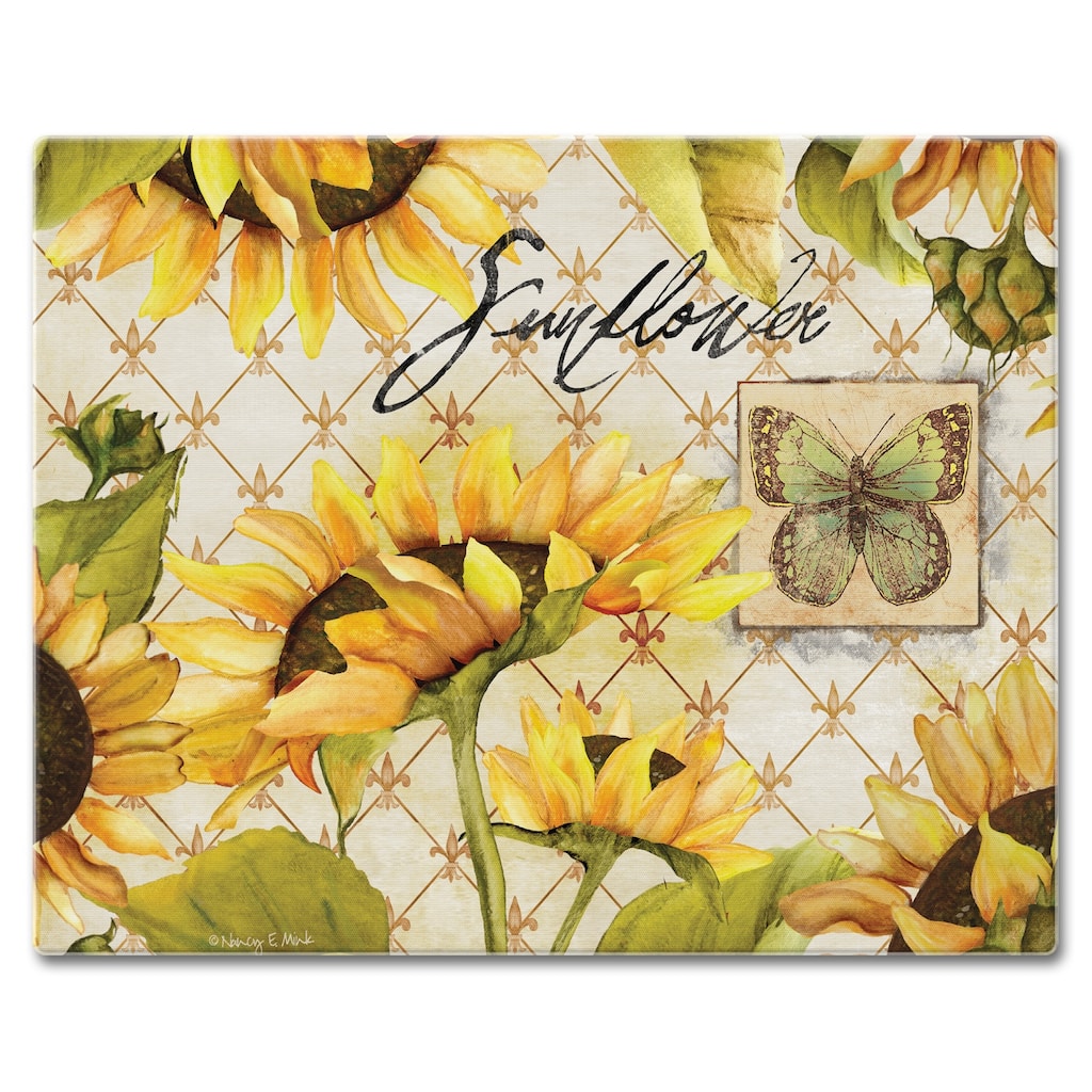 Counter Art Glass Cutting Board / Counter Saver 12"x15", Sunflowers In Bloom - 12"x15"