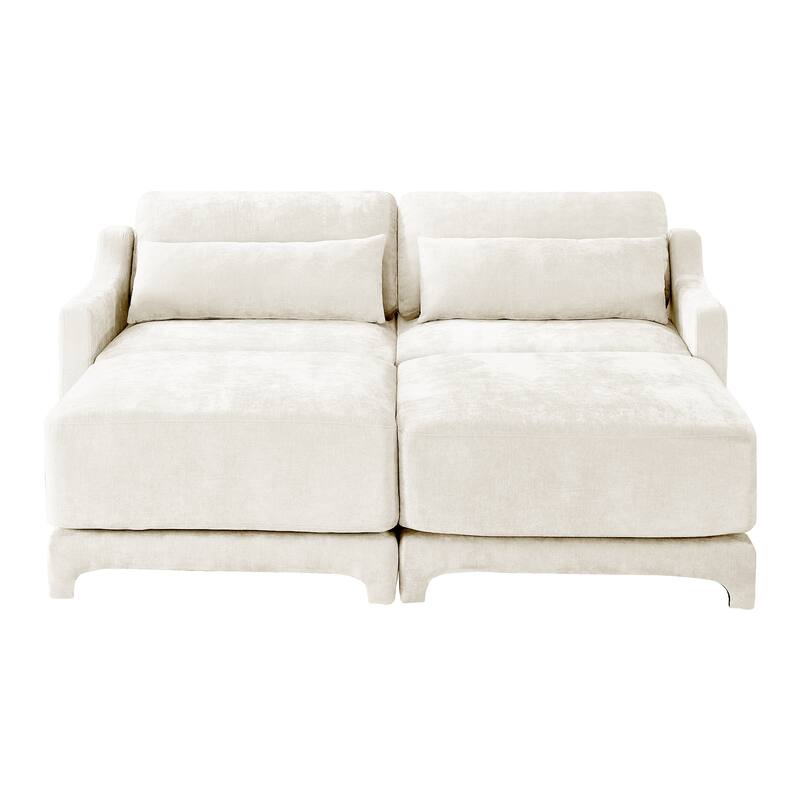 Modern Chenille 4-Seater Sofa with 2 Ottoman, Lumbar Cushions, Ergonomic Backrest, High-Resilience Spongeand Tufted Armrests