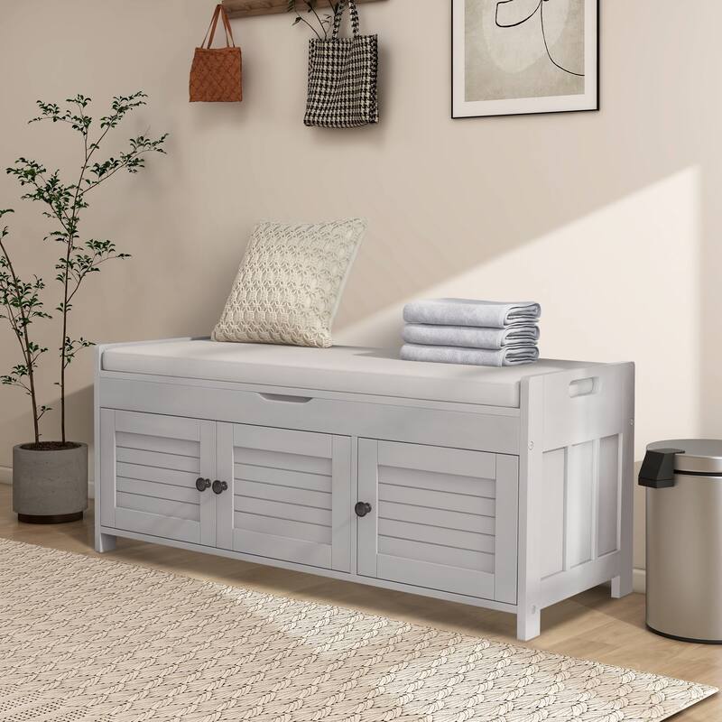 43.5" Storage Bench With Linen Blend Cushion