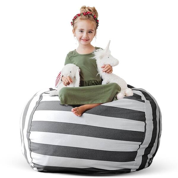 slide 2 of 8, Creative QT Stuff 'n Sit XL 38'' Bean Bag Storage for Stuffed Toys, Grey/White Striped