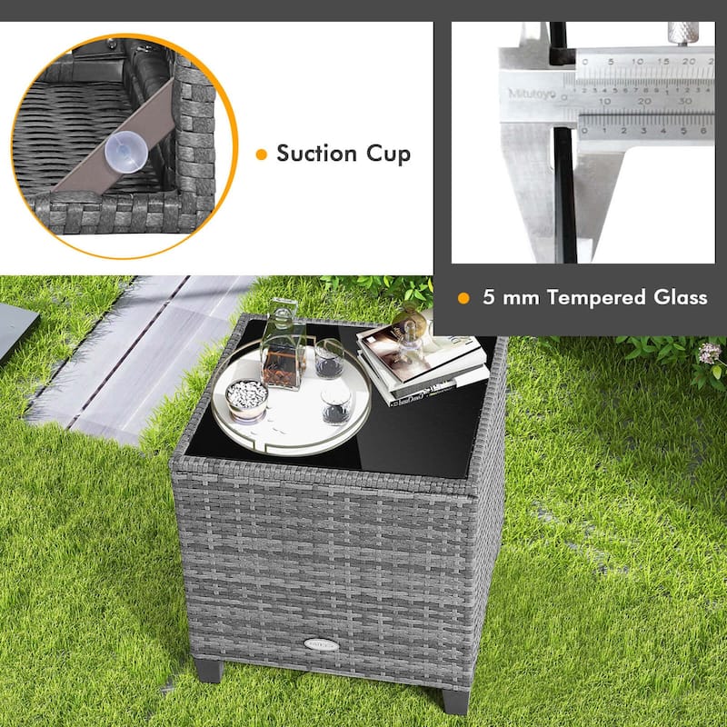 Costway 3PCS Patio Rattan Furniture Bistro Set Cushioned Sofas Side - See Details