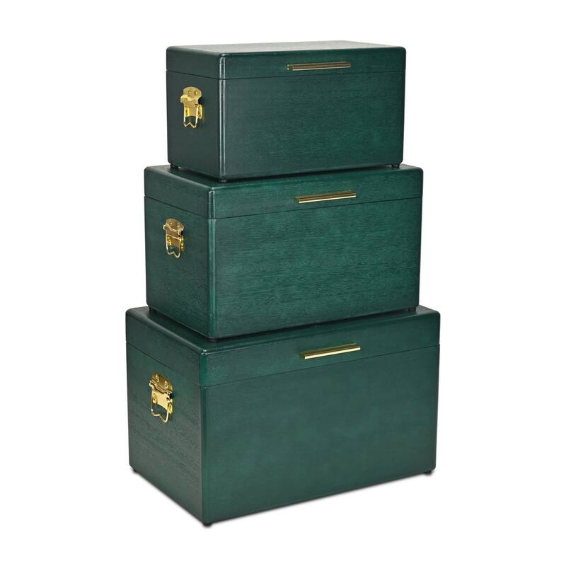 Sable Set of 3 Wooden Trunks with Gold Handles