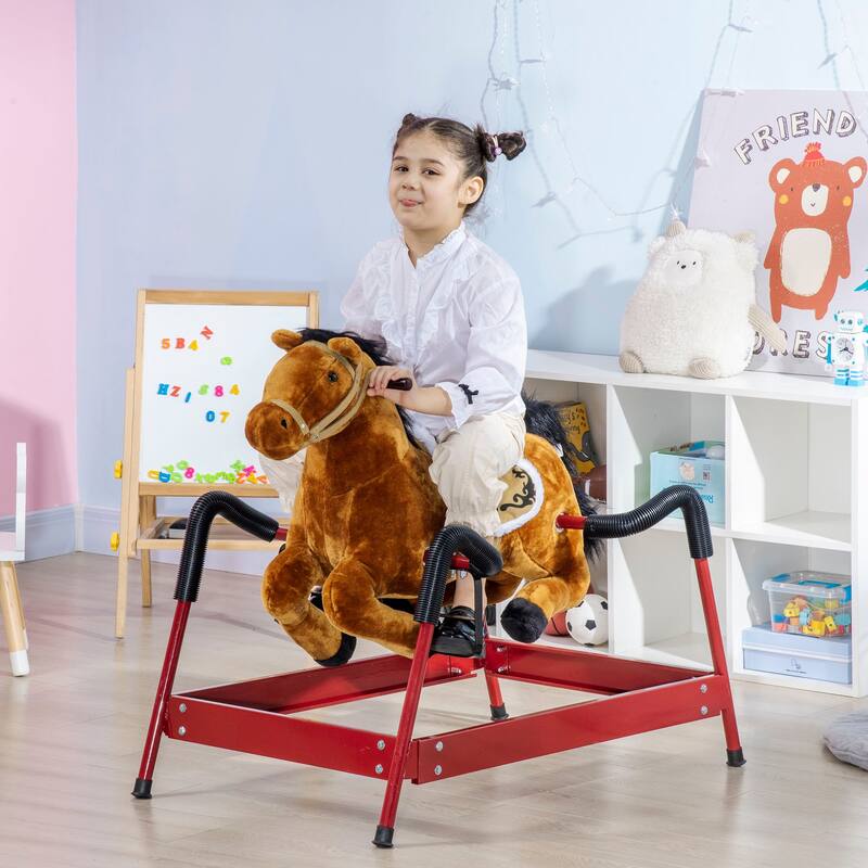 Interactive Plush Spring Rocking Horse with Horse Riding Sound Effects for Kids 5-12 Years Old, 132 lbs Weight Capacity