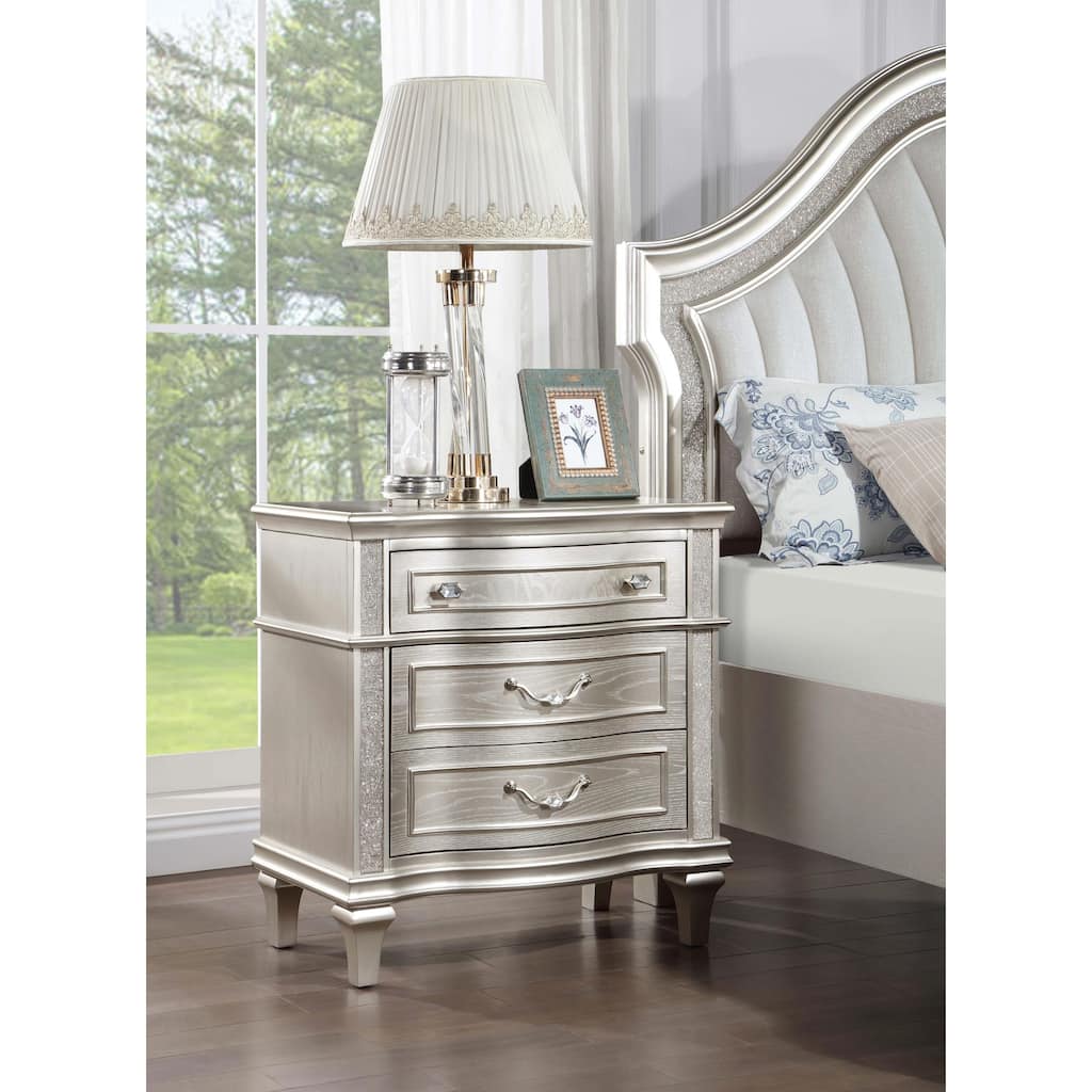 Evangeline 3-drawer Nightstand Silver Oak
