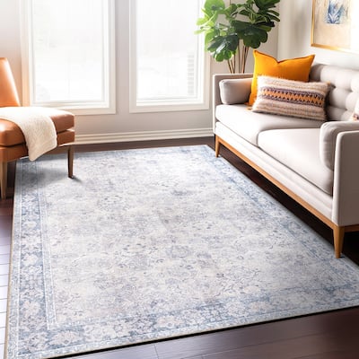 World Rug Gallery Transitional Bordered Vintage Machine Washable Non Slip Area Rug